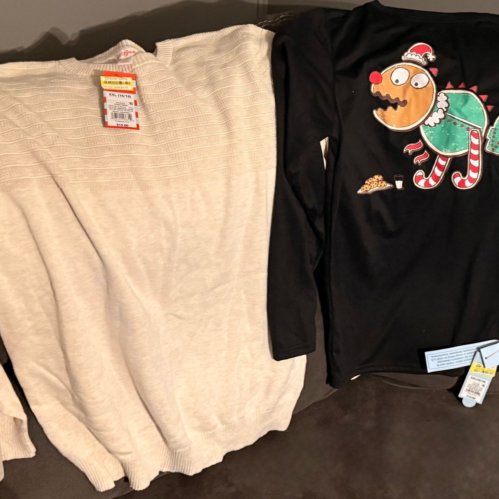Cat & Jack Size XXL (16/18) Oatmeal Tunic Sweater & Black Long Sleeve T-ShirtNWT